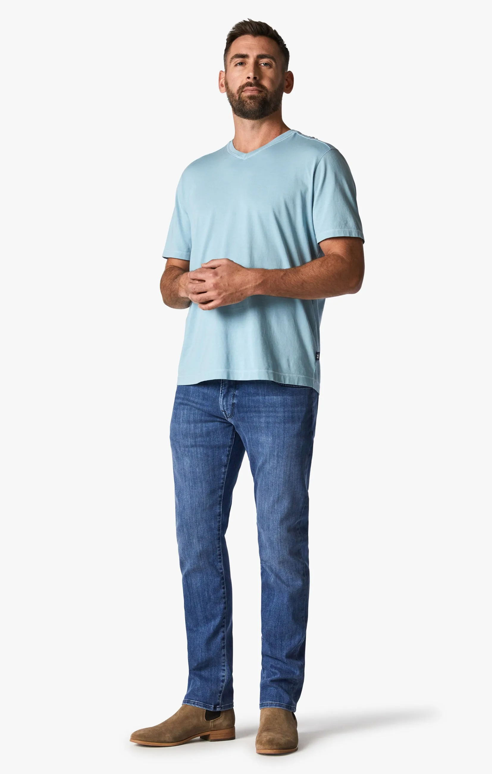 Deconstructed V-Neck T-Shirt in Forget-Me-Not