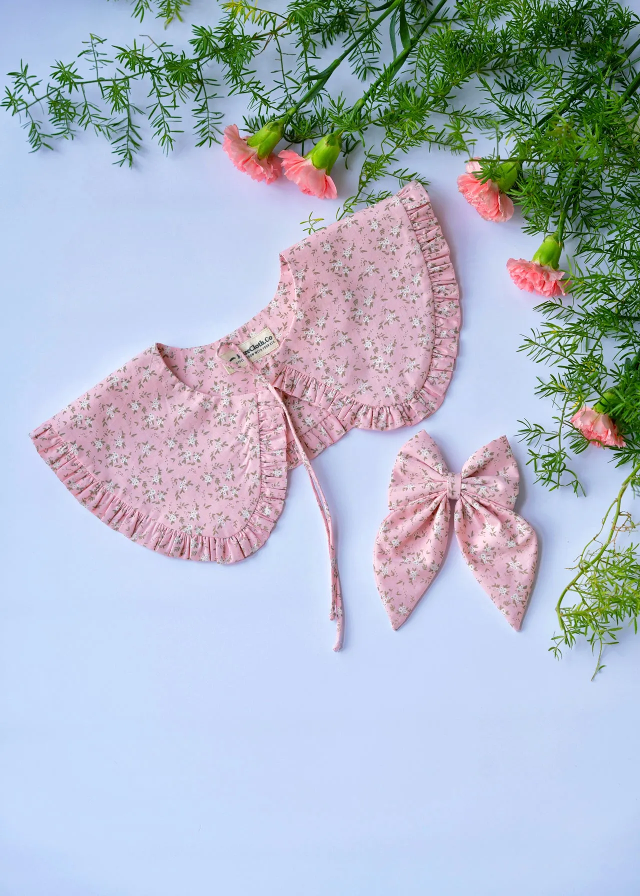 Detachable Collar and Hair Bow set - Pink Floral