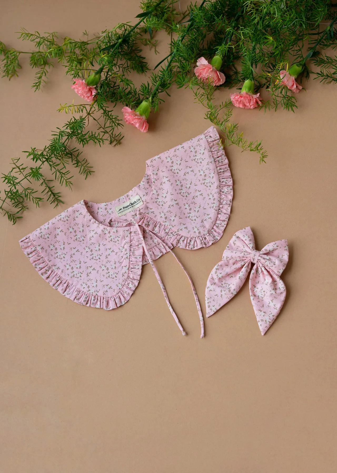 Detachable Collar and Hair Bow set - Pink Floral