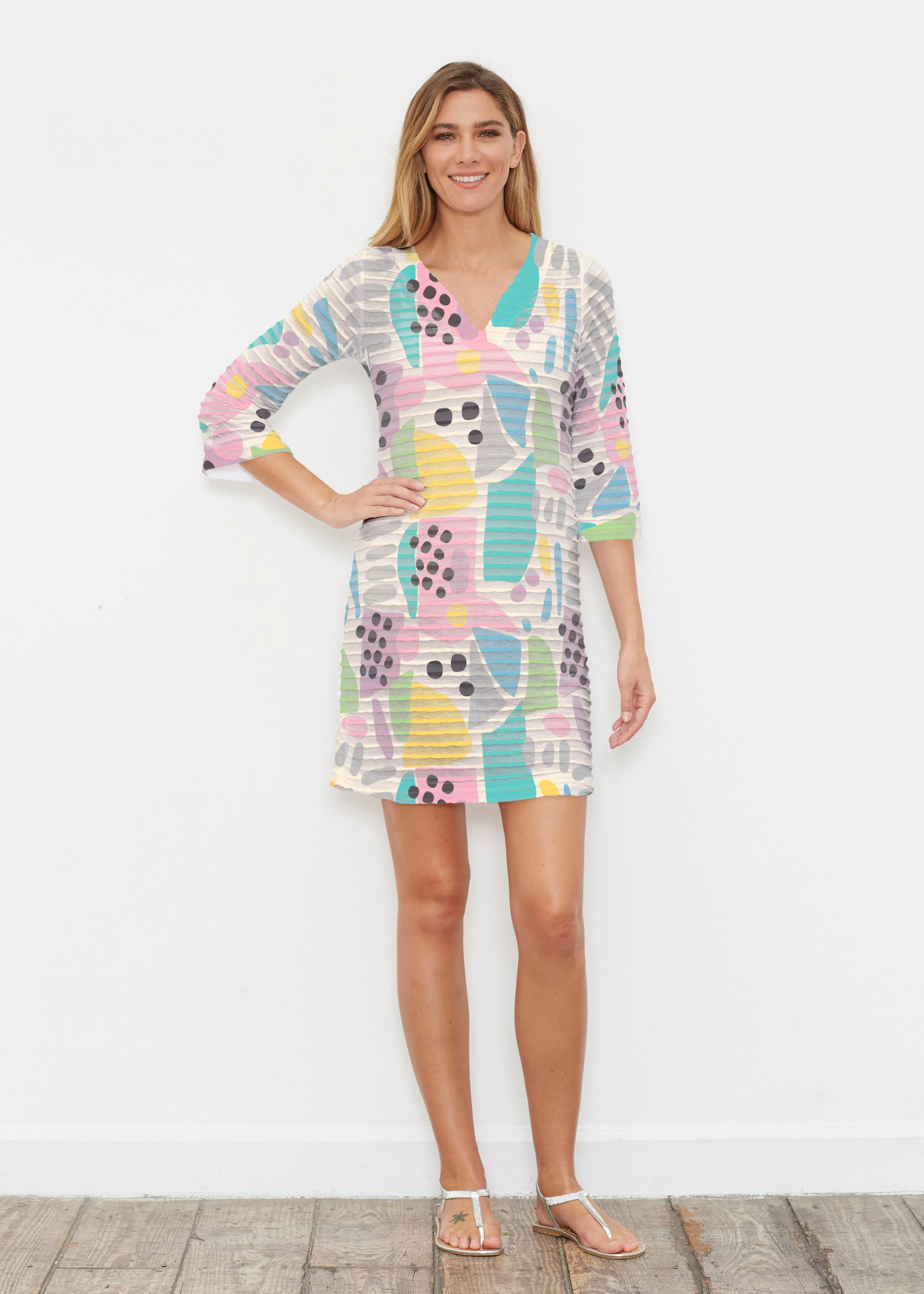 Domino Pastel (14308) ~ Banded 3/4 Sleeve Dress