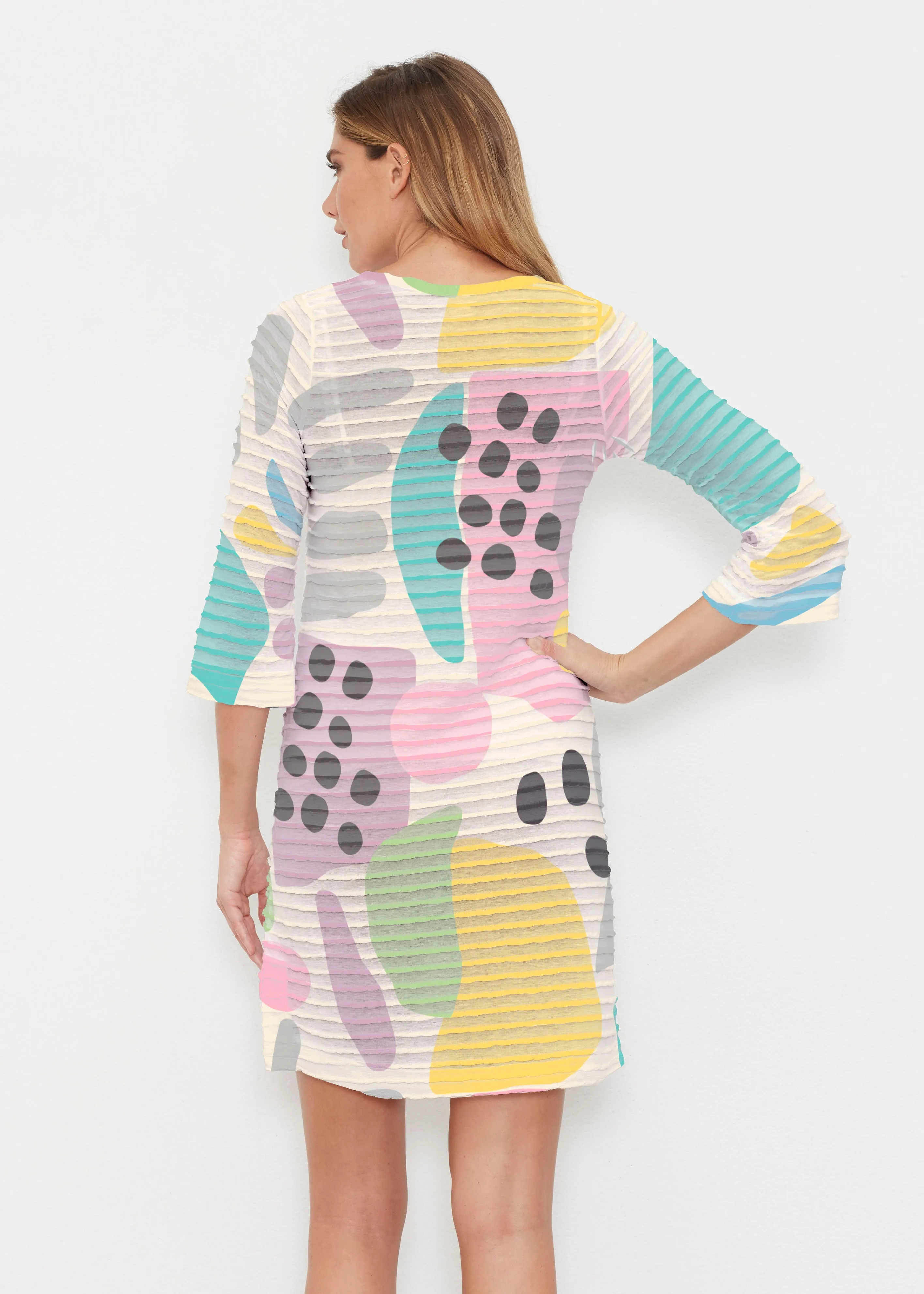 Domino Pastel (14308) ~ Banded 3/4 Sleeve Dress