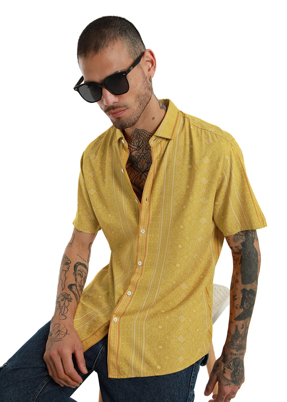 Dot & Dash Print Half Sleeve Shirt
