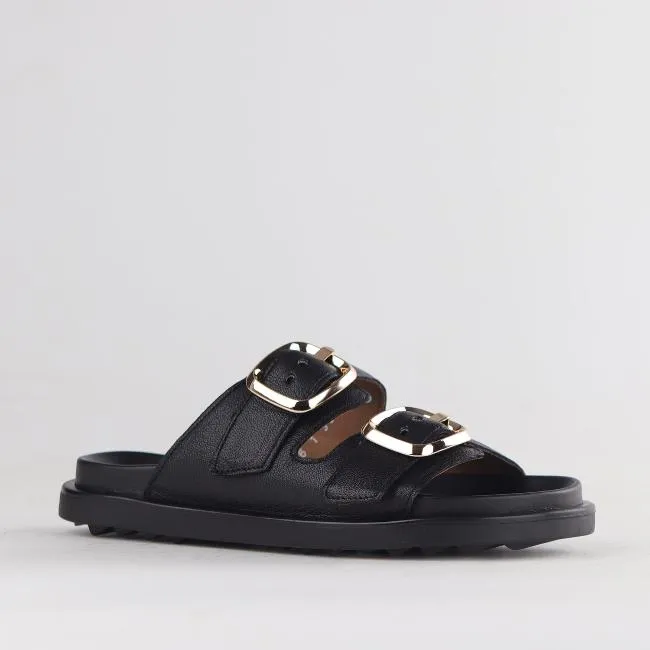 Double Buckle Mules in Black - 12681