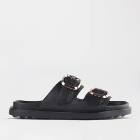 Double Buckle Mules in Black - 12681
