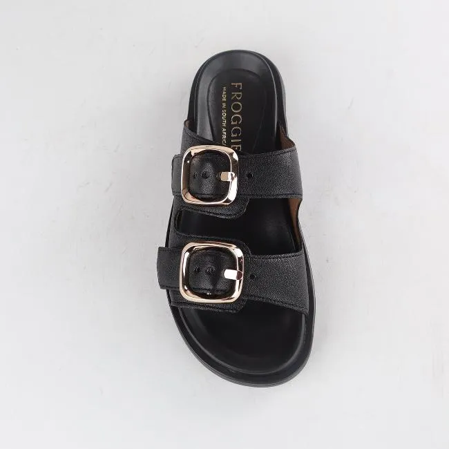Double Buckle Mules in Black - 12681