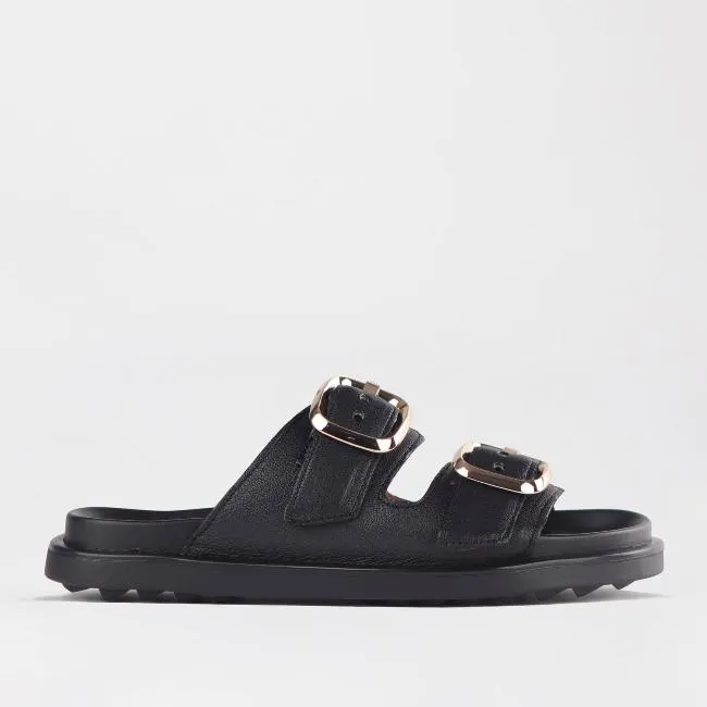 Double Buckle Mules in Black - 12681