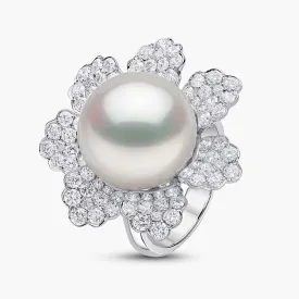 Duchess 18K Gold Pearl and Pavé Diamond Floral Ring