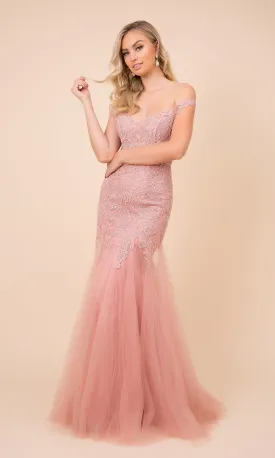 Embroidered Illusion-Bodice Long Mermaid Prom Dress