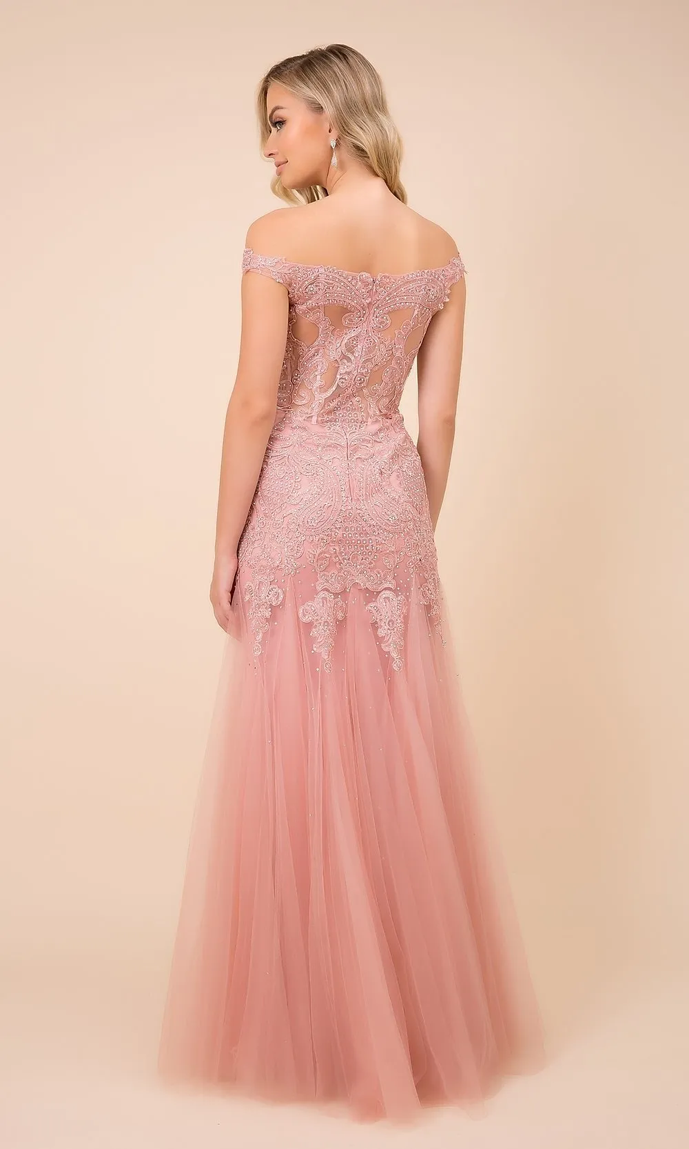 Embroidered Illusion-Bodice Long Mermaid Prom Dress