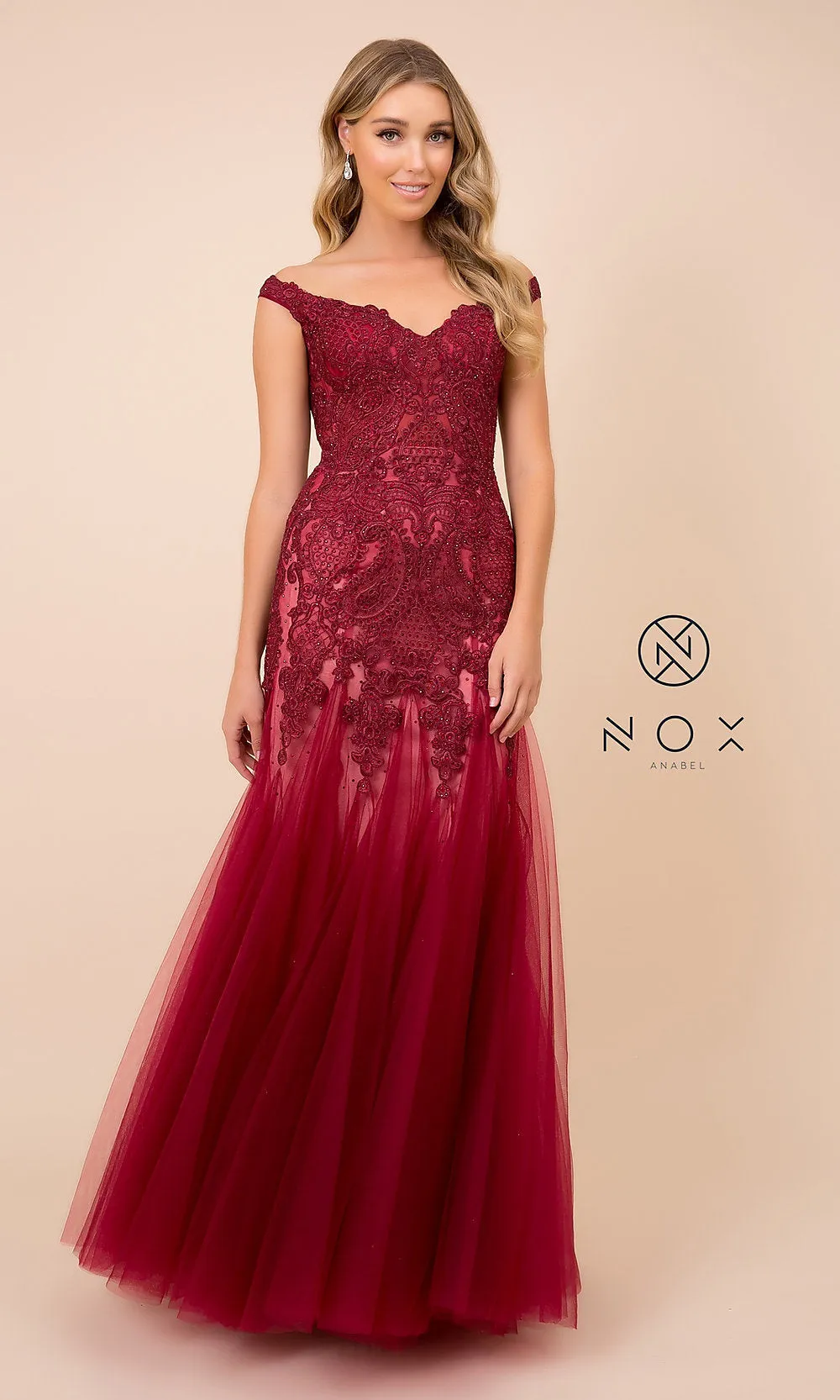 Embroidered Illusion-Bodice Long Mermaid Prom Dress