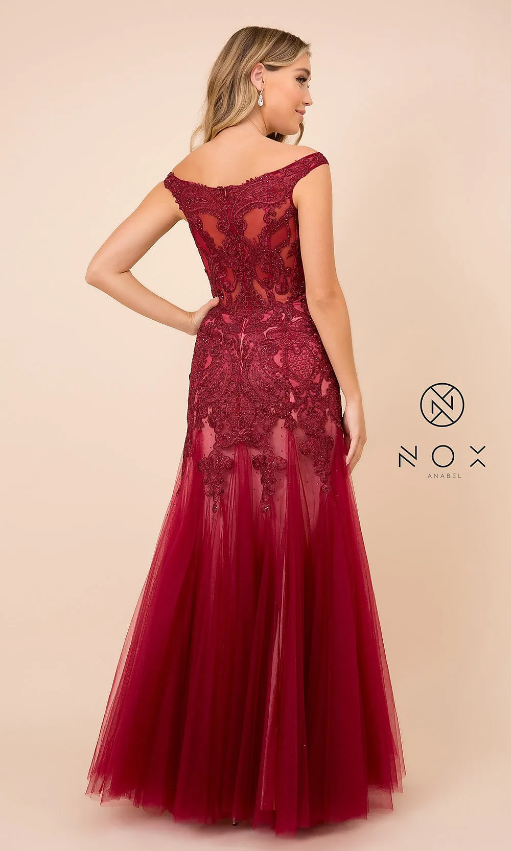 Embroidered Illusion-Bodice Long Mermaid Prom Dress