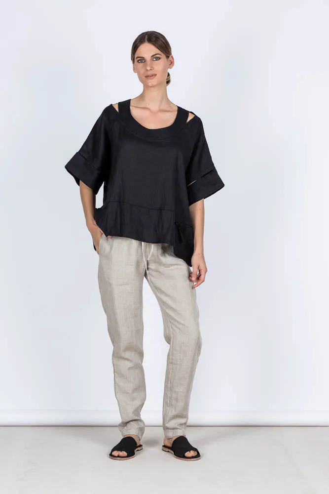 Emma Linen Top Black