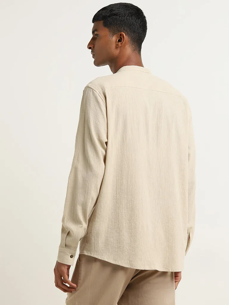Premium Beige Resort-Fit Cotton Shirt with Crinkle Texture