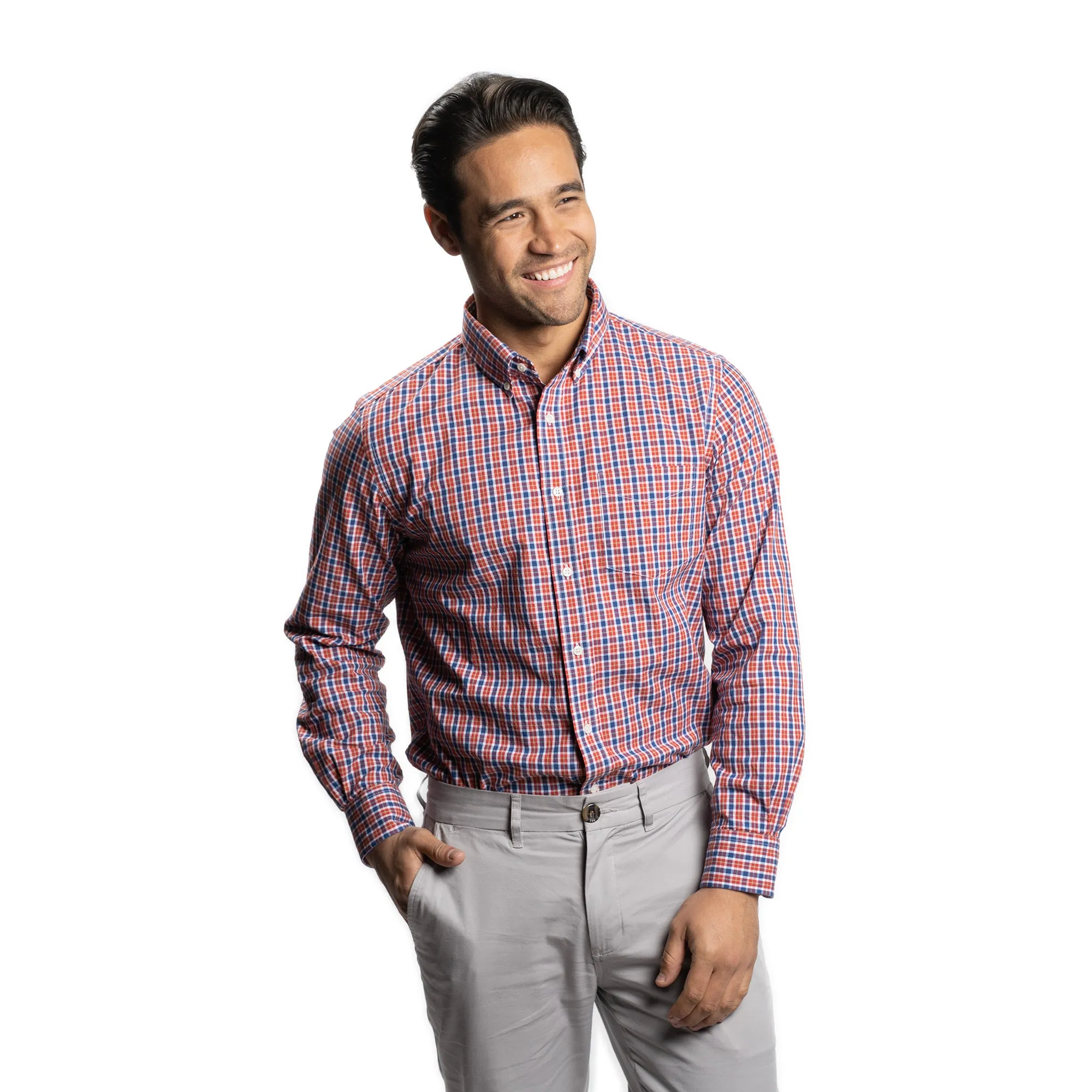 Everyday Stretch Oxford Standard Fit -  Navy Red Tattersall