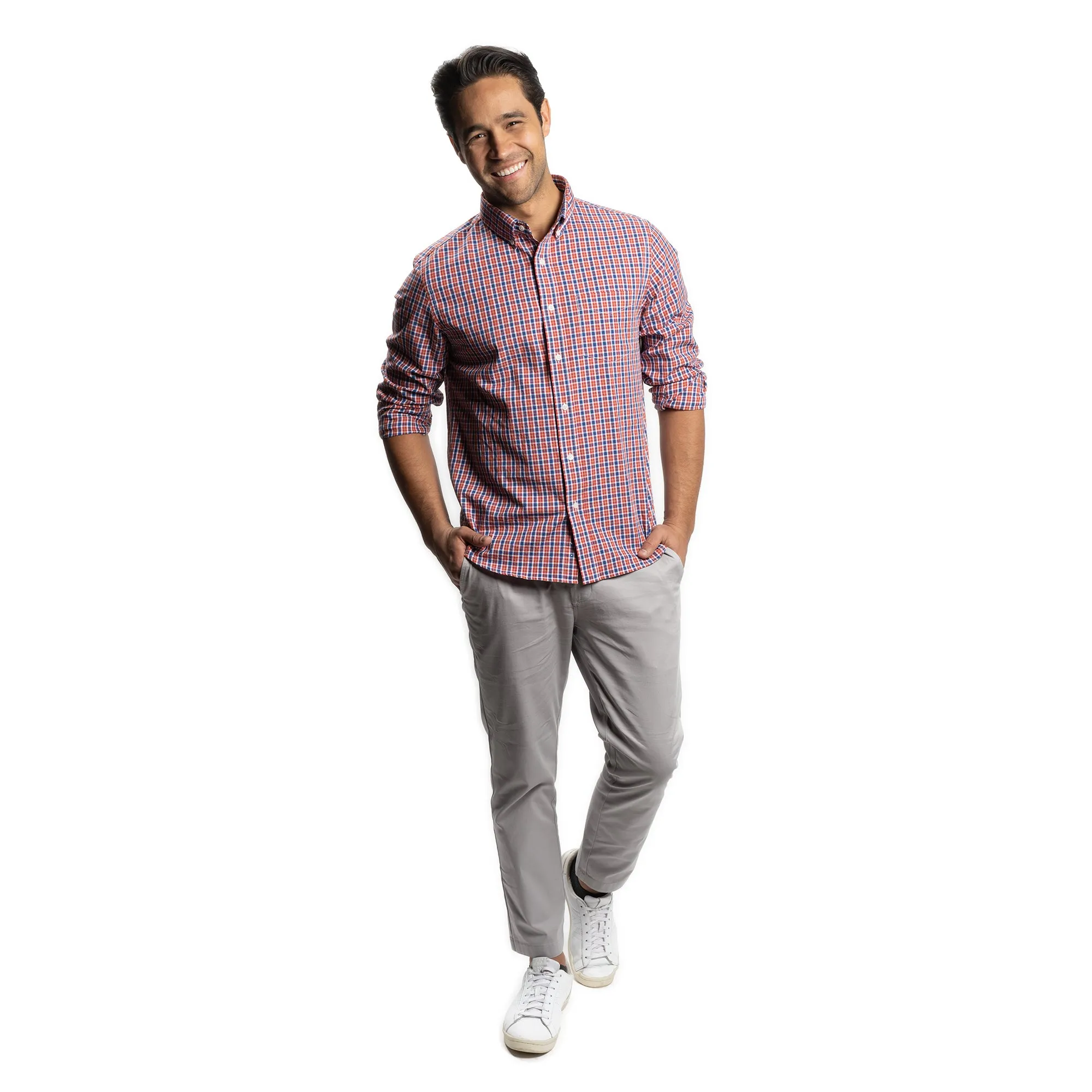 Everyday Stretch Oxford Standard Fit -  Navy Red Tattersall
