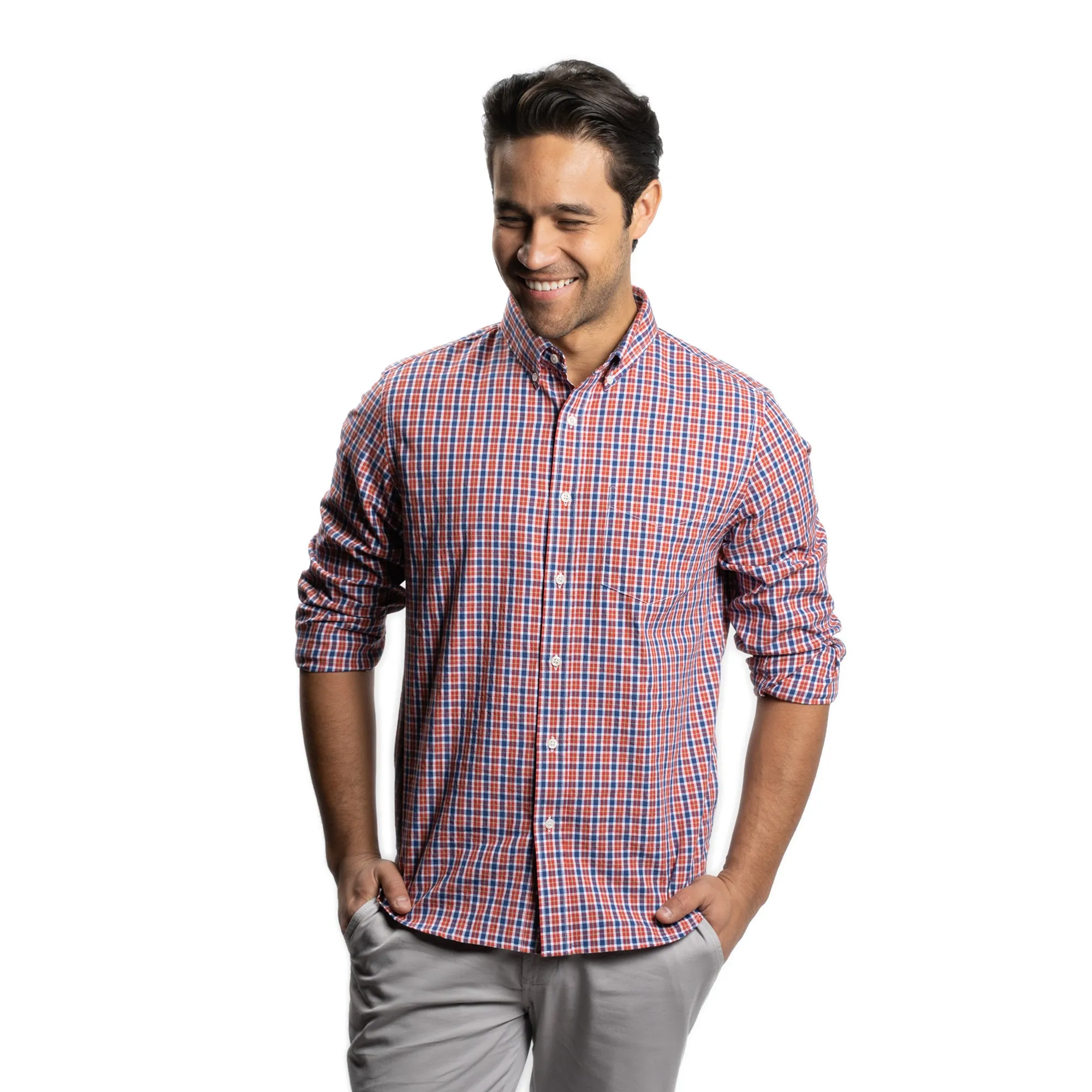 Everyday Stretch Oxford Standard Fit -  Navy Red Tattersall