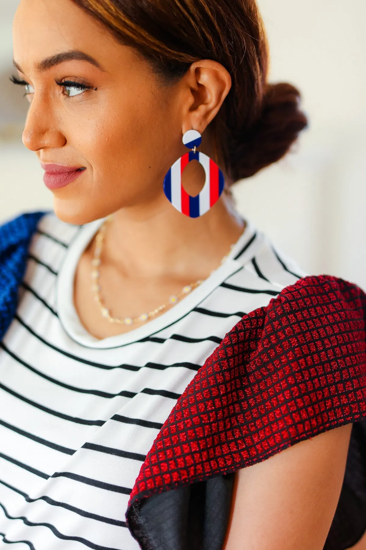 Explore More Collection - Americana Oval Cut-Out Resin Dangle Earrings