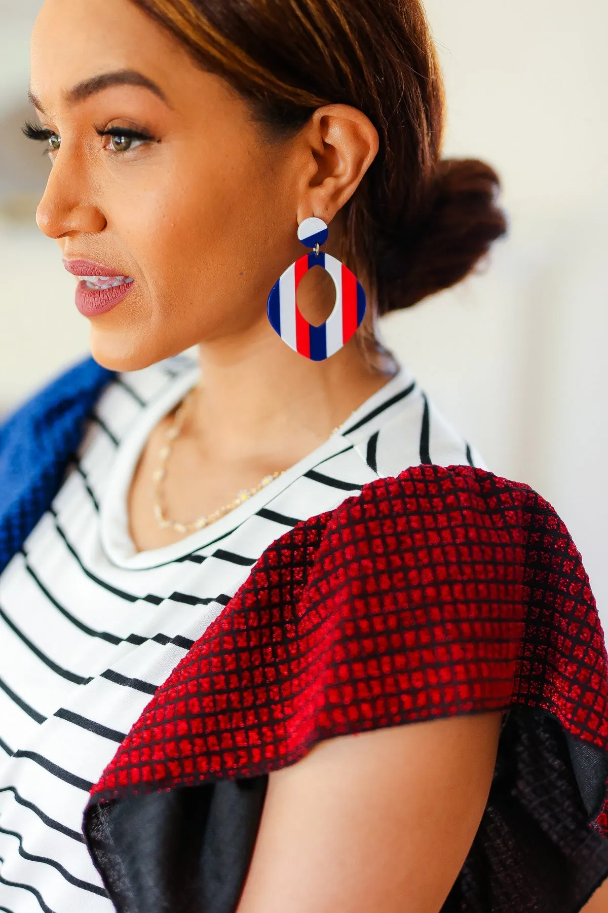 Explore More Collection - Americana Oval Cut-Out Resin Dangle Earrings