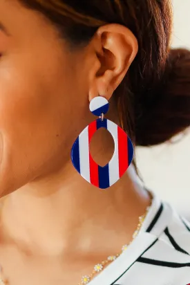 Explore More Collection - Americana Oval Cut-Out Resin Dangle Earrings