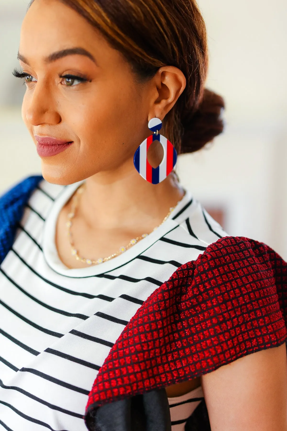 Explore More Collection - Americana Oval Cut-Out Resin Dangle Earrings