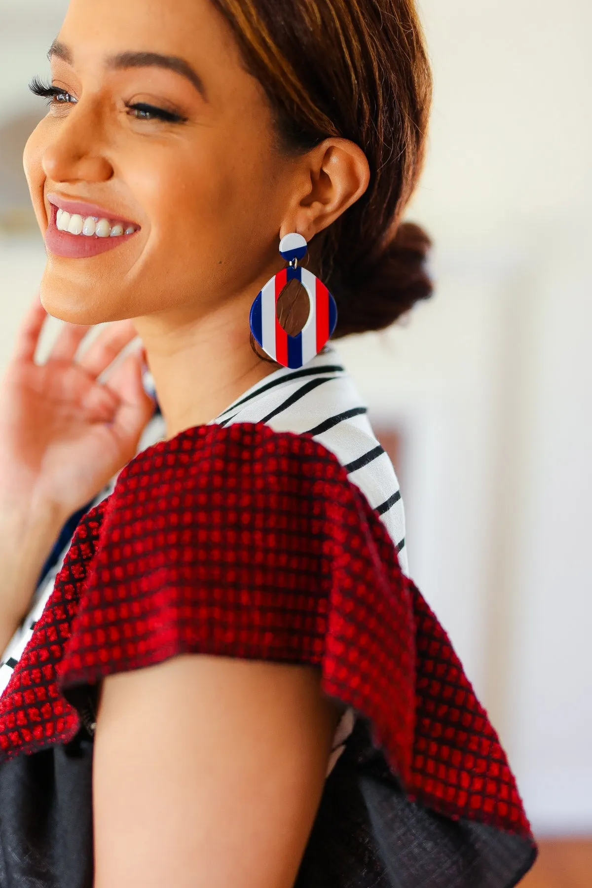 Explore More Collection - Americana Oval Cut-Out Resin Dangle Earrings