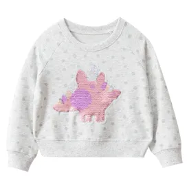 Full Sleeve Dino Glitter Theme Girls Sweatshirt, White