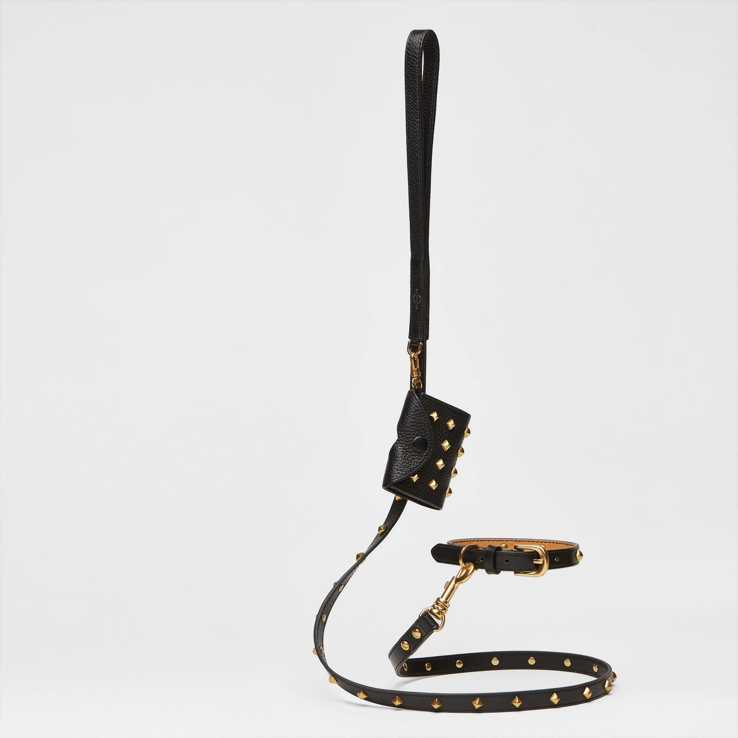 Golden Rivet Leather Lead (Black)