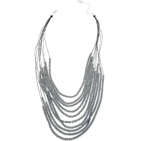 Greti - Multi row grey beads necklace on silk threads