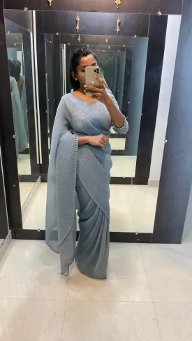 Grey crushed saree with ready to wear Blouse