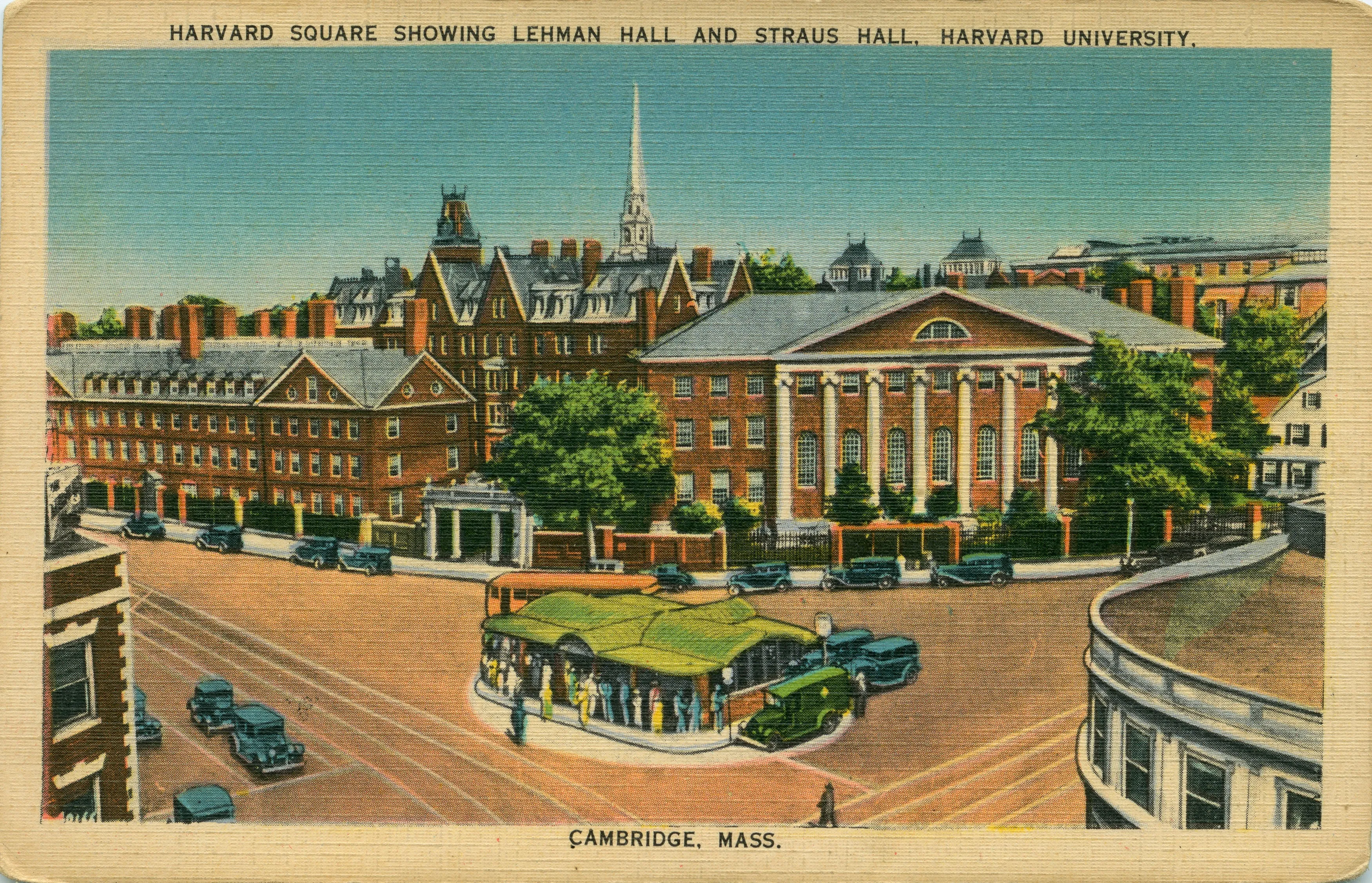Harvard Square showing Lehman Hall and Straus Hall
