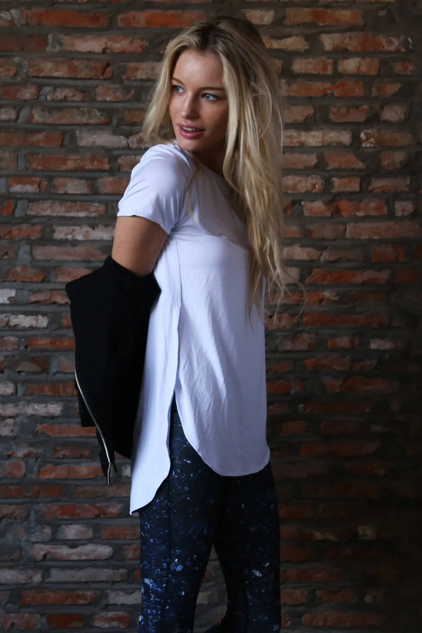 HI LO SPLIT SIDE TEE, WHITE