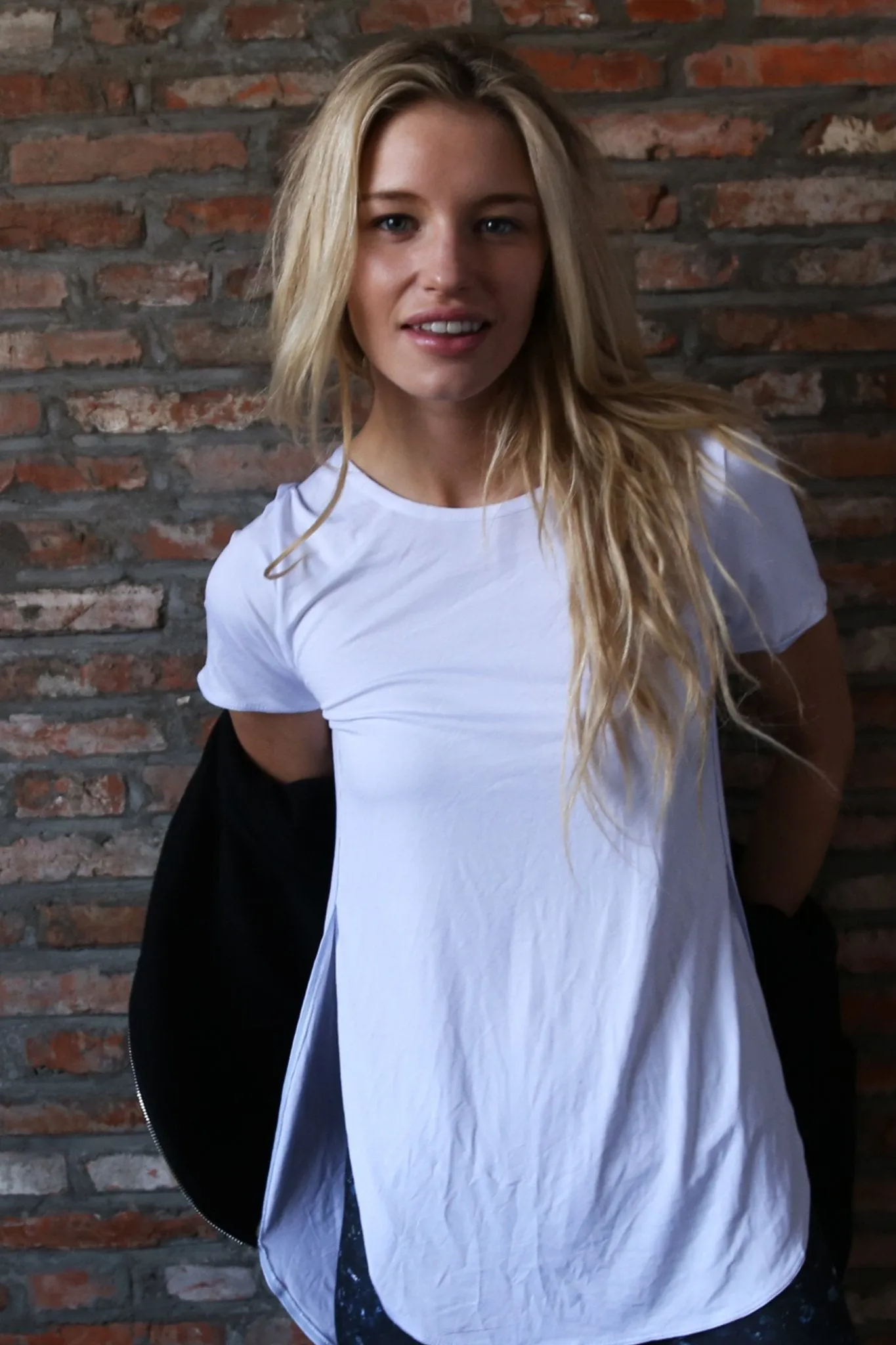 HI LO SPLIT SIDE TEE, WHITE