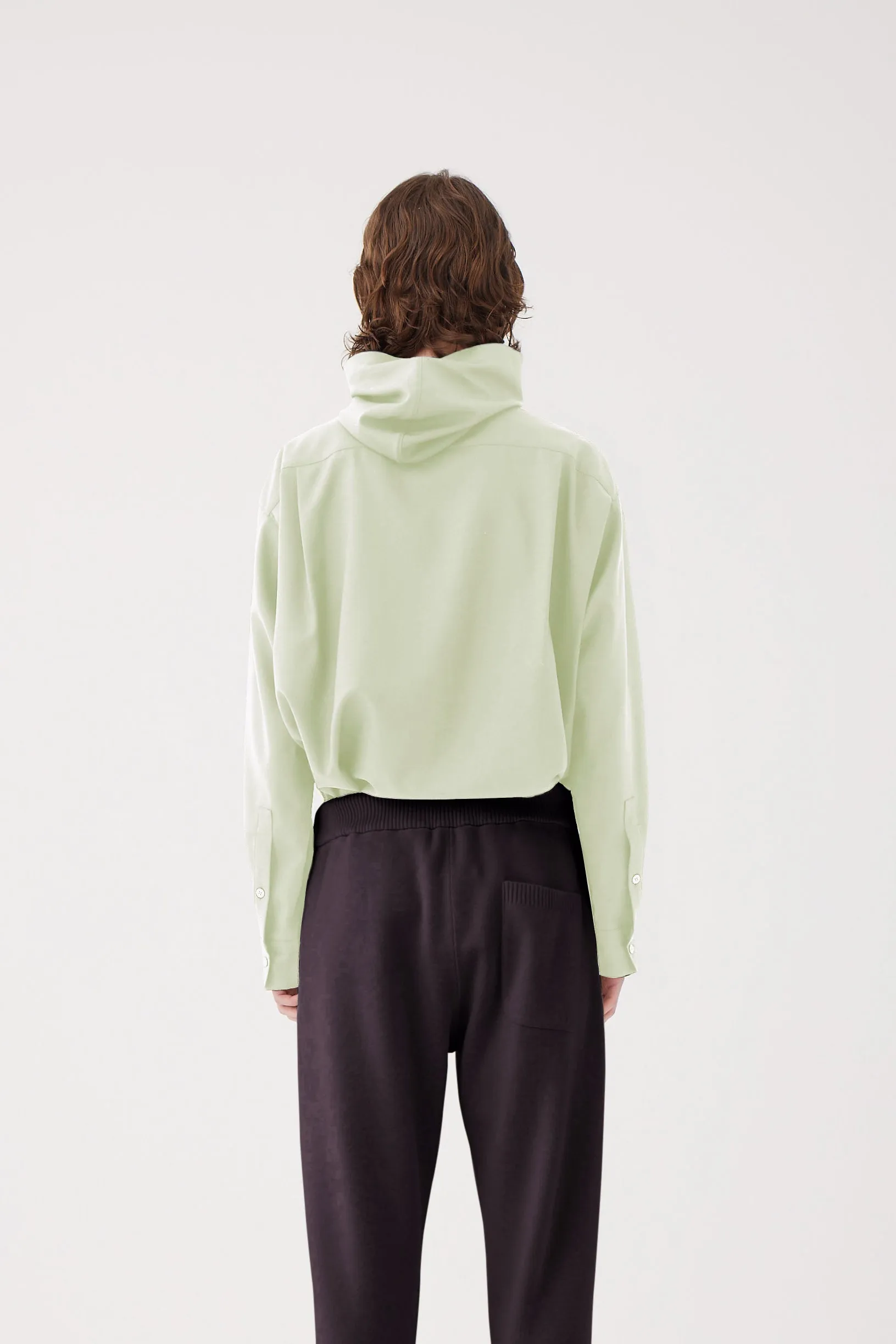 Hooded Wool Shirt in Green Apple