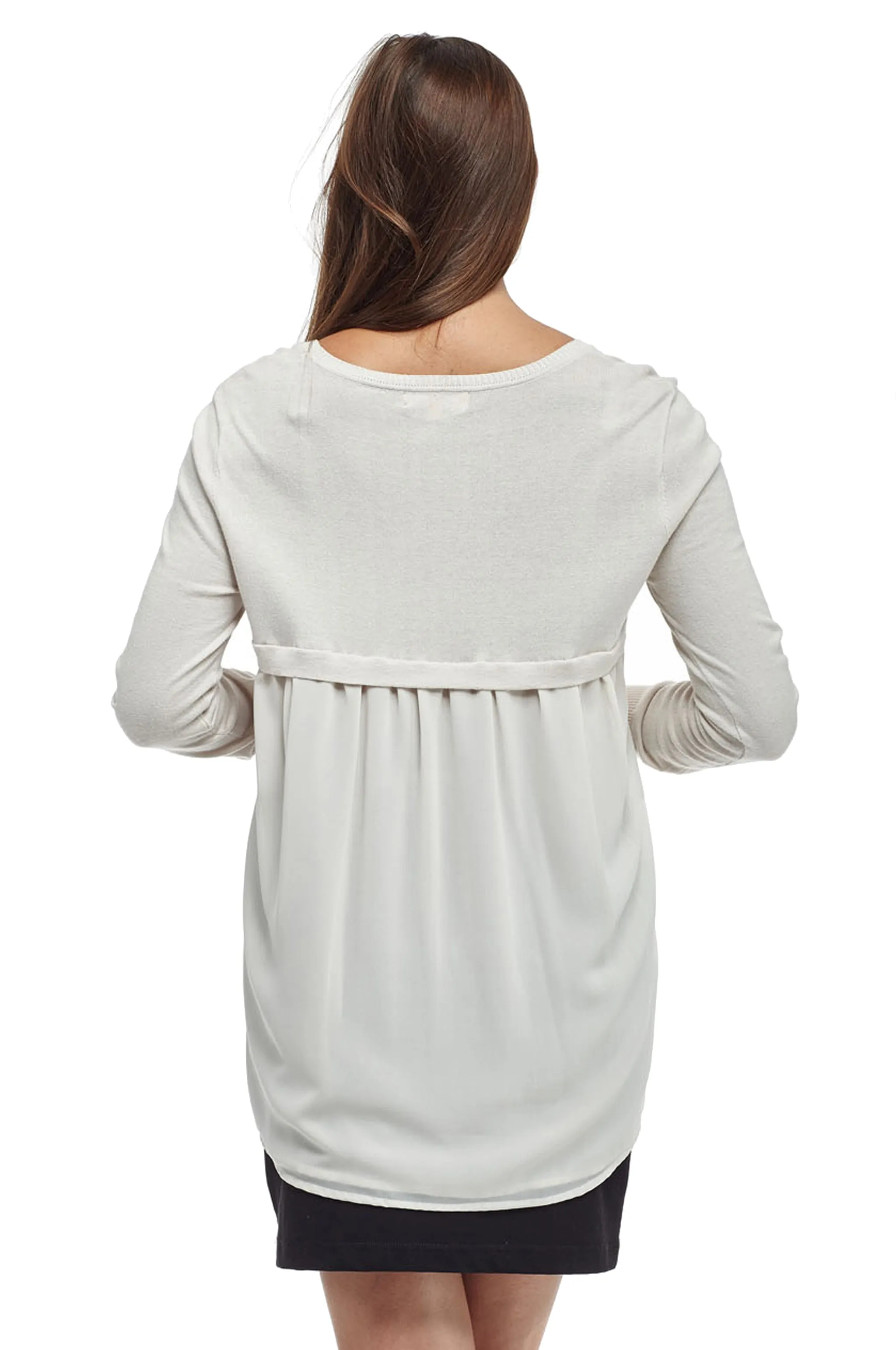 La Cera Rounded Neck Sweater Top with Georgette Back
