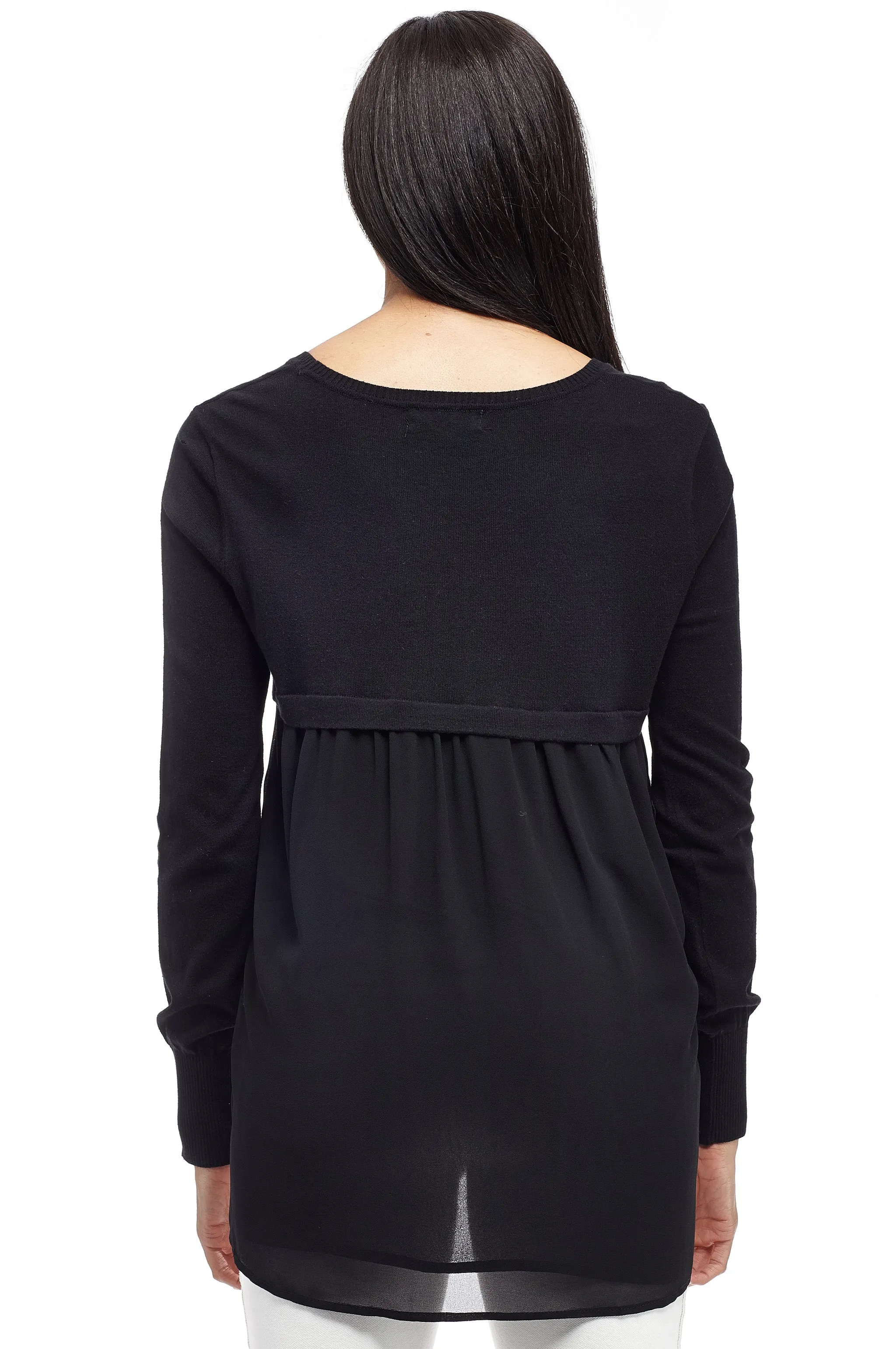 La Cera Rounded Neck Sweater Top with Georgette Back