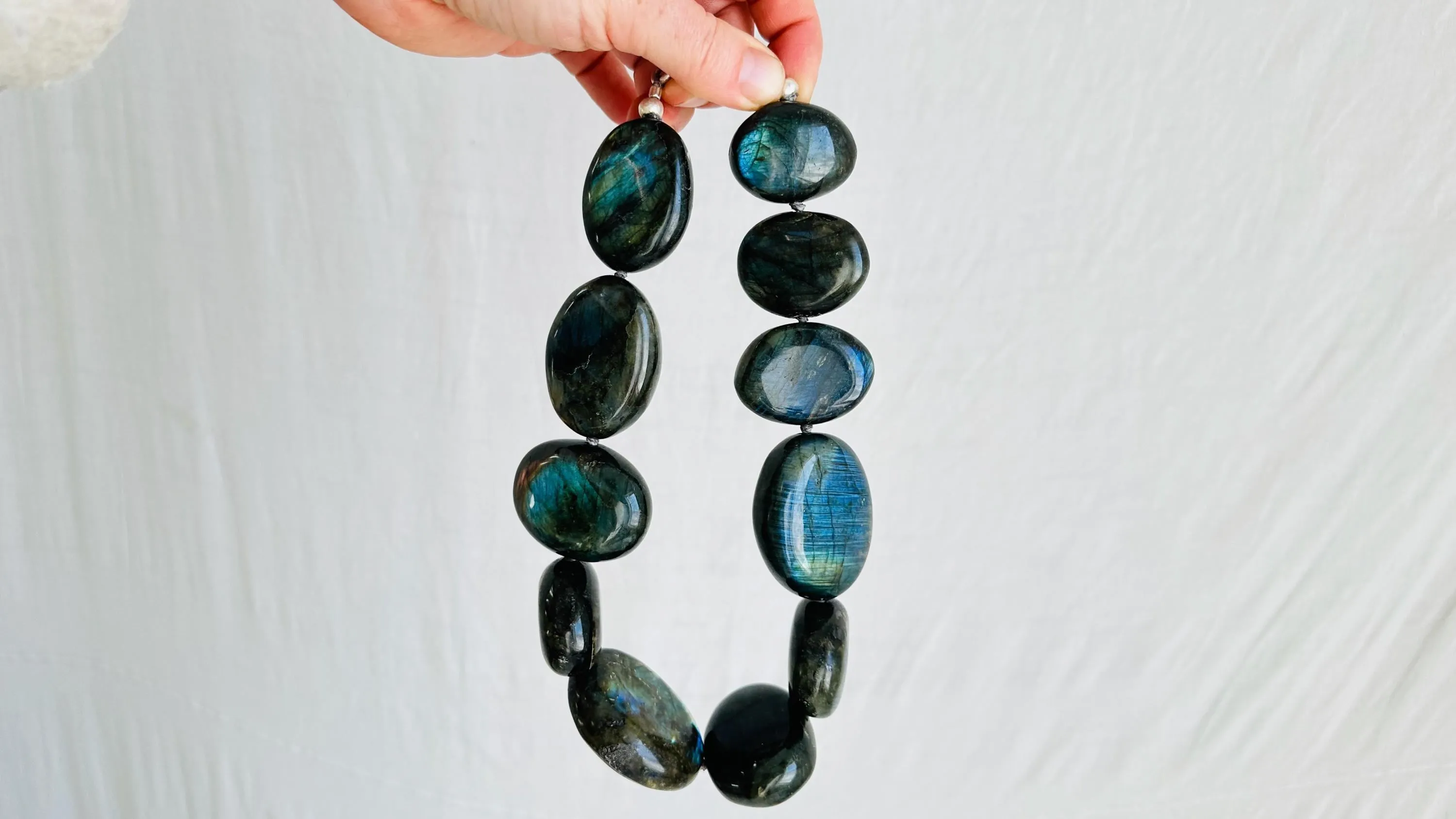 Labradorite Necklace. Beautiful Oversized Stone Jewelry with Sterling Silver Clasp.
