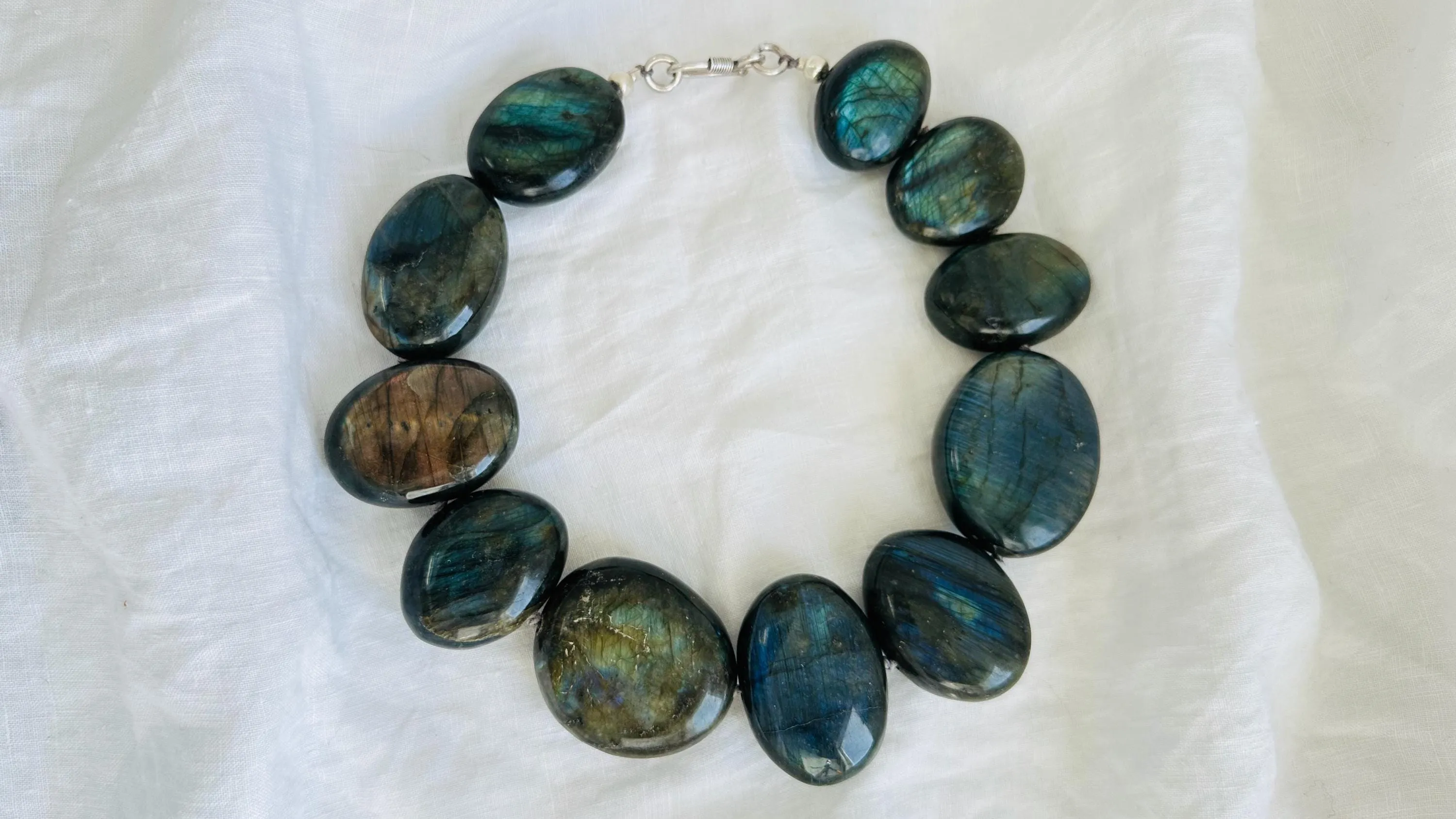 Labradorite Necklace. Beautiful Oversized Stone Jewelry with Sterling Silver Clasp.