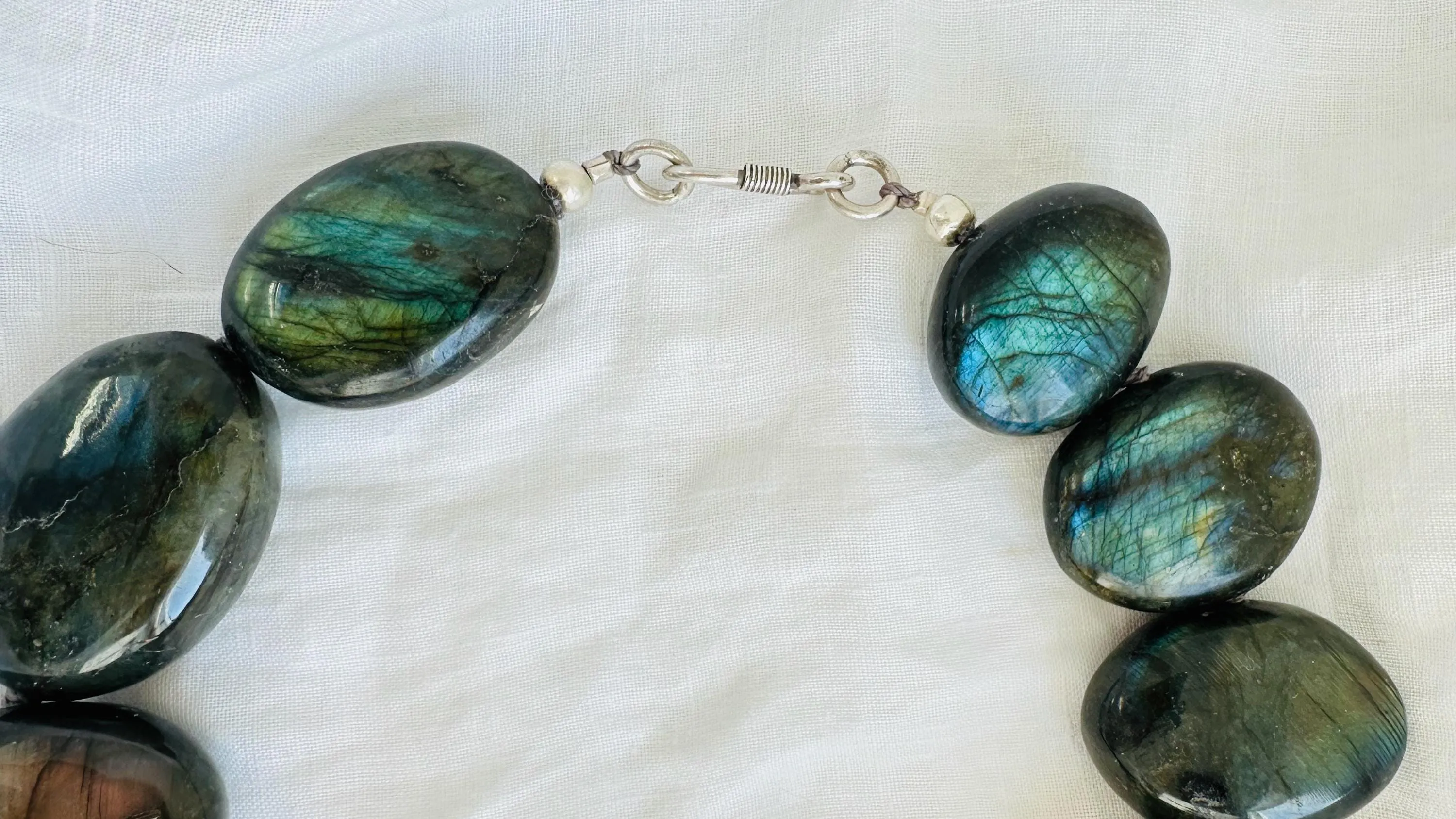 Labradorite Necklace. Beautiful Oversized Stone Jewelry with Sterling Silver Clasp.