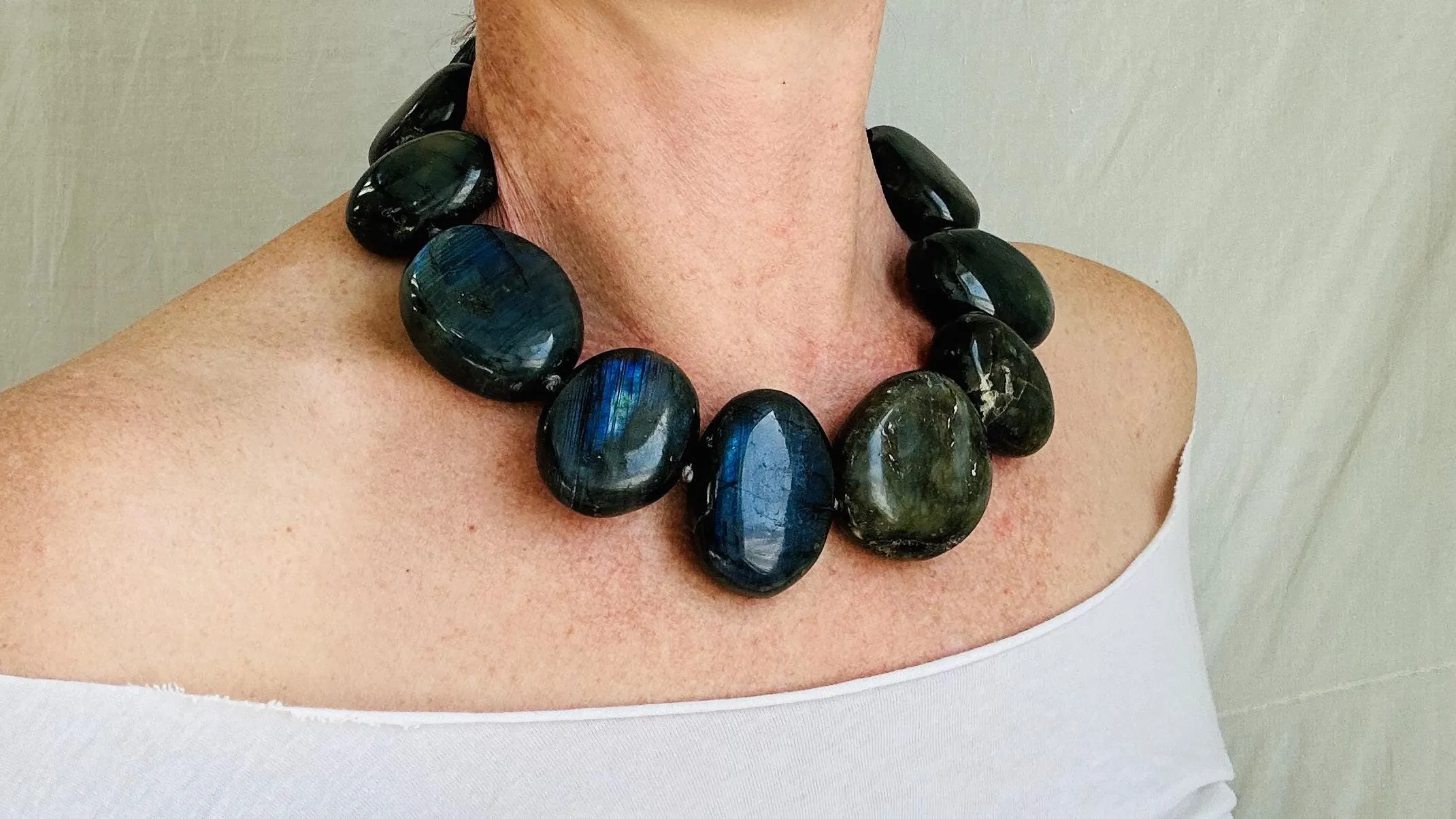 Labradorite Necklace. Beautiful Oversized Stone Jewelry with Sterling Silver Clasp.