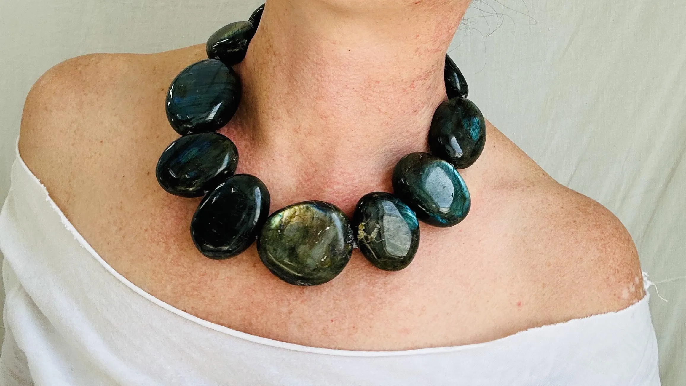 Labradorite Necklace. Beautiful Oversized Stone Jewelry with Sterling Silver Clasp.