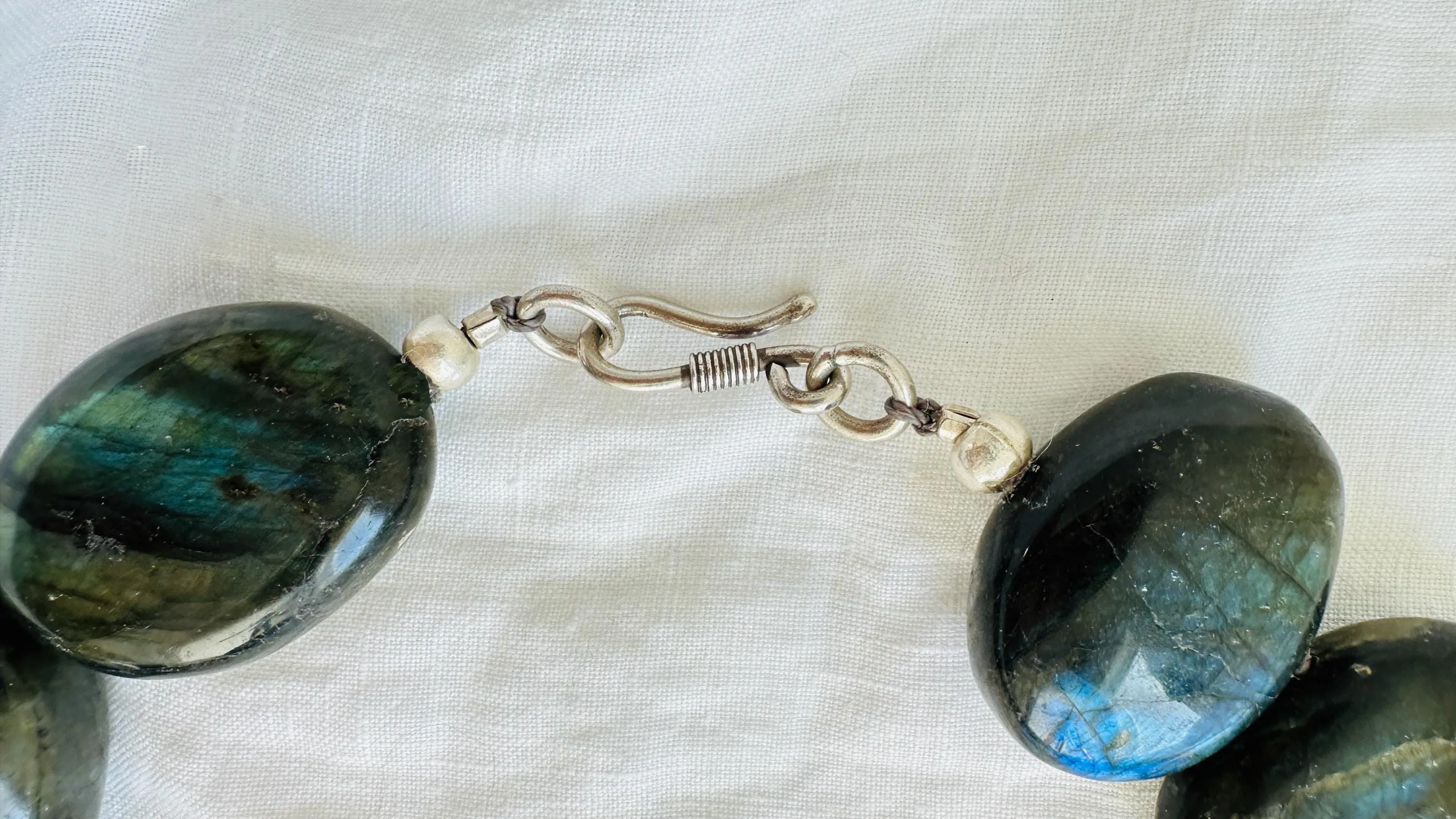 Labradorite Necklace. Beautiful Oversized Stone Jewelry with Sterling Silver Clasp.