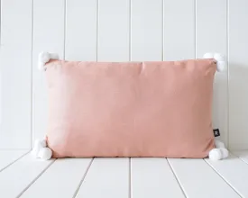 Linen Pom Pom Cushion - Dusty Rose and White - 50x30cm