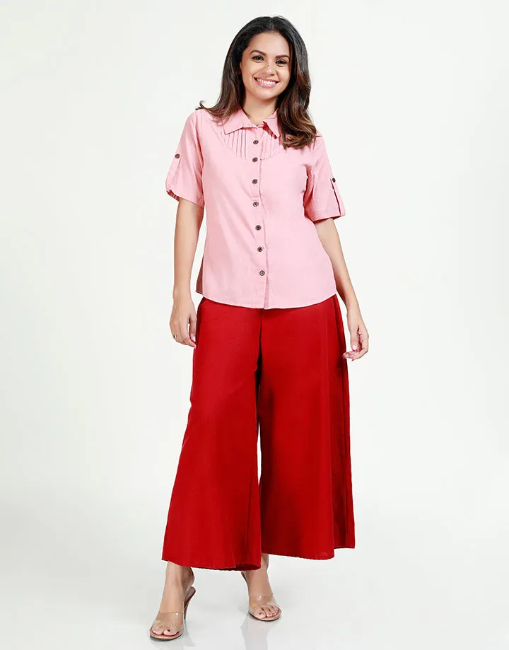 Linen Shirt with Pleated Details