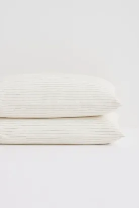 Linen Standard Pillow Cases Olive Pinstripe