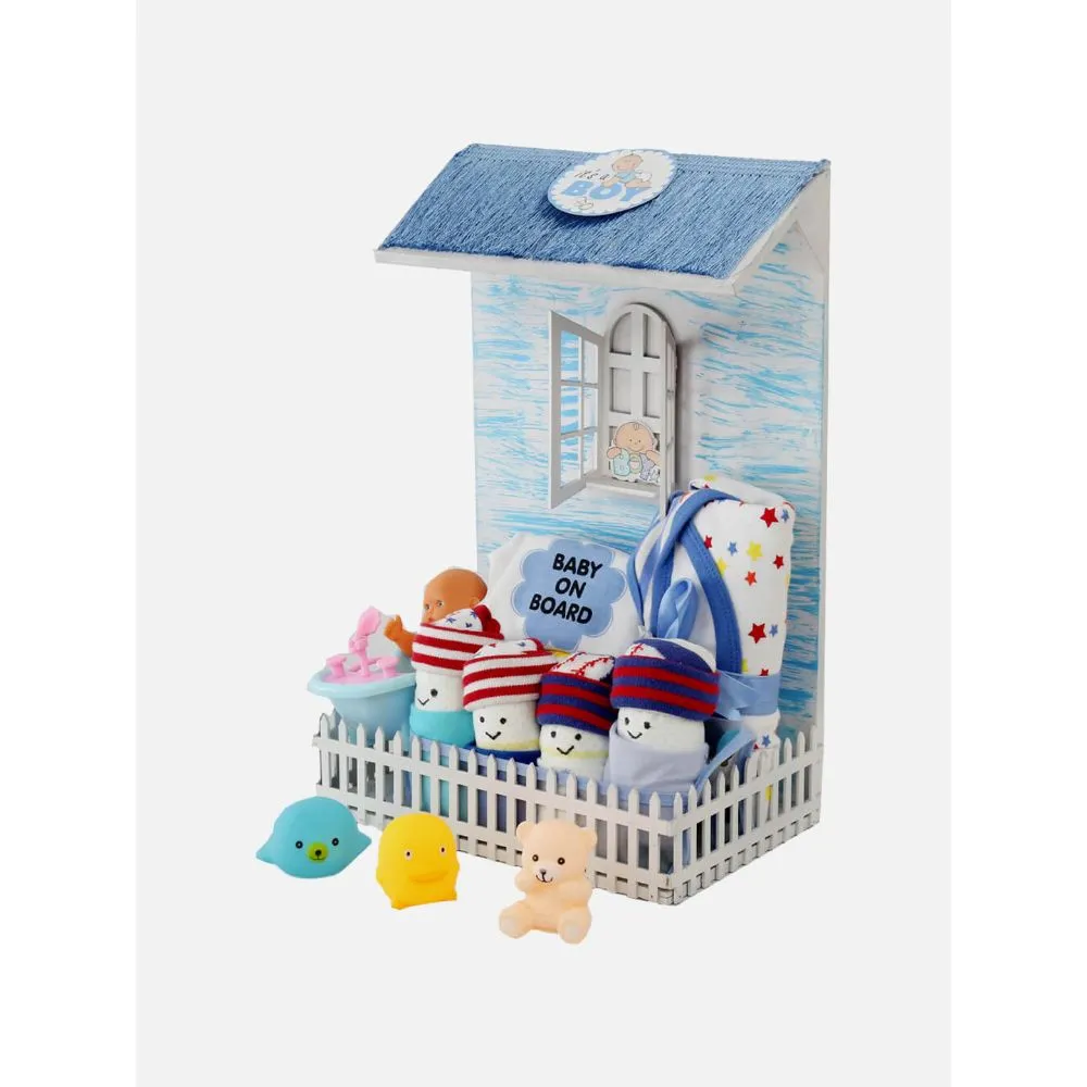 Little Surprise Box - New Born Baby Boy Picket Fence House Gift Hamper Set
