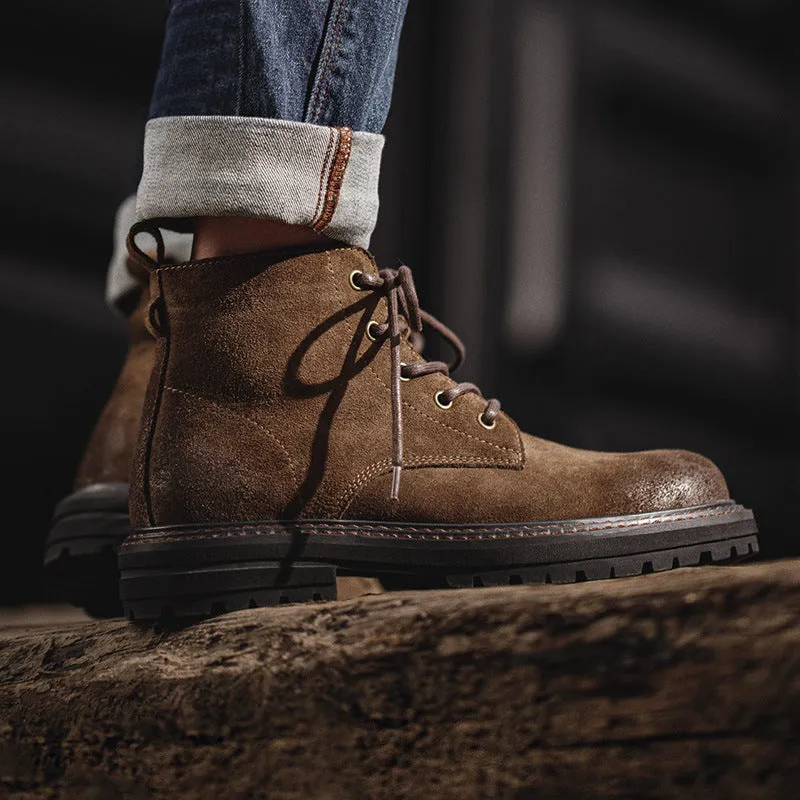 Men Winter Furred Cowhide Retro Ankle Boots