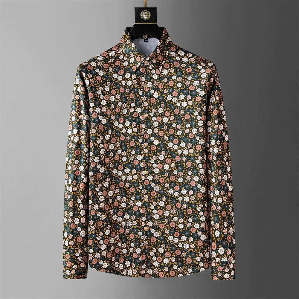 Men's Long Sleeve Flower Shirt: Casual, Business Office Dress, and Party Attire