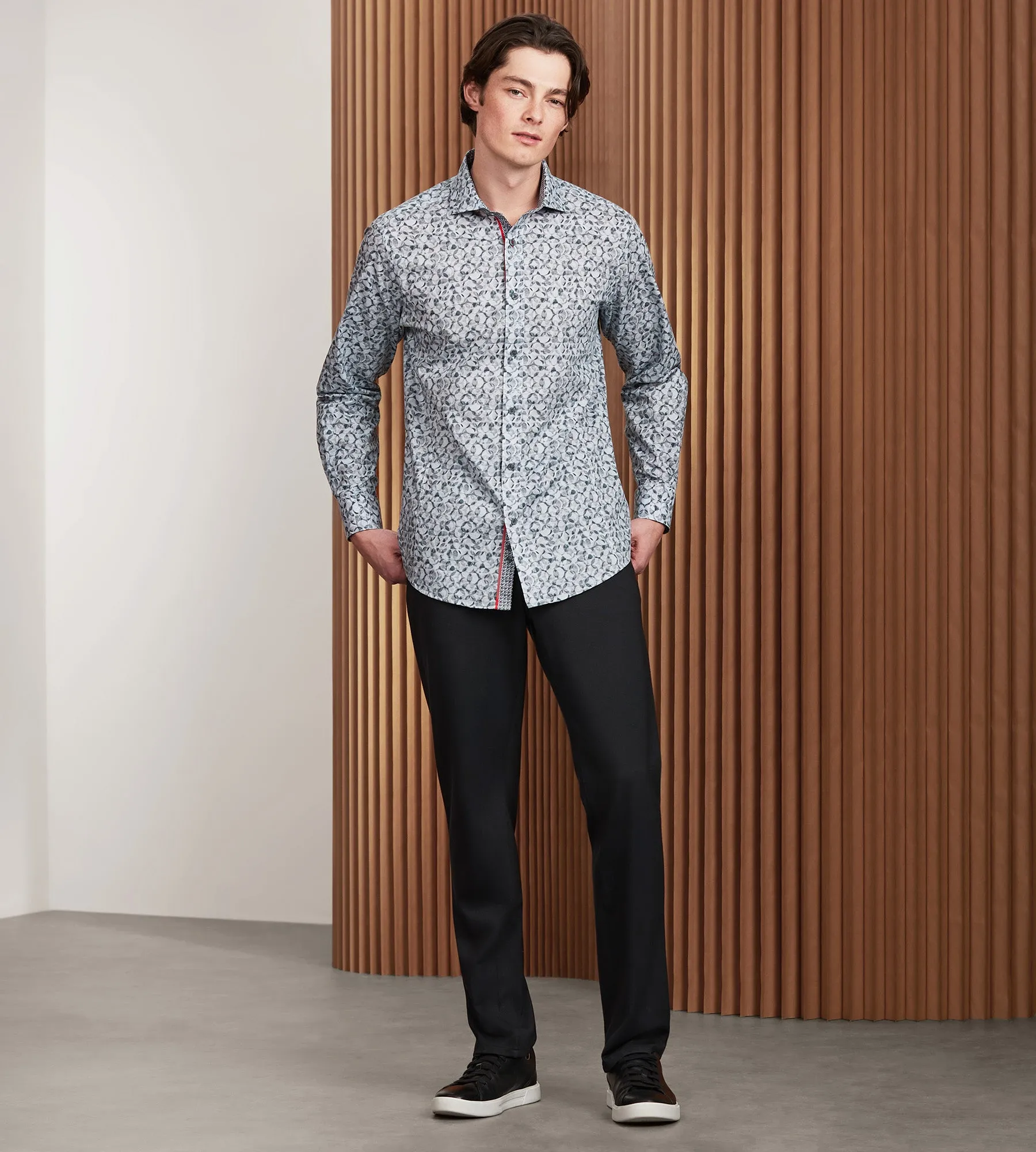Modern Fit Long Sleeve Single Collar Printed Sport Shirt