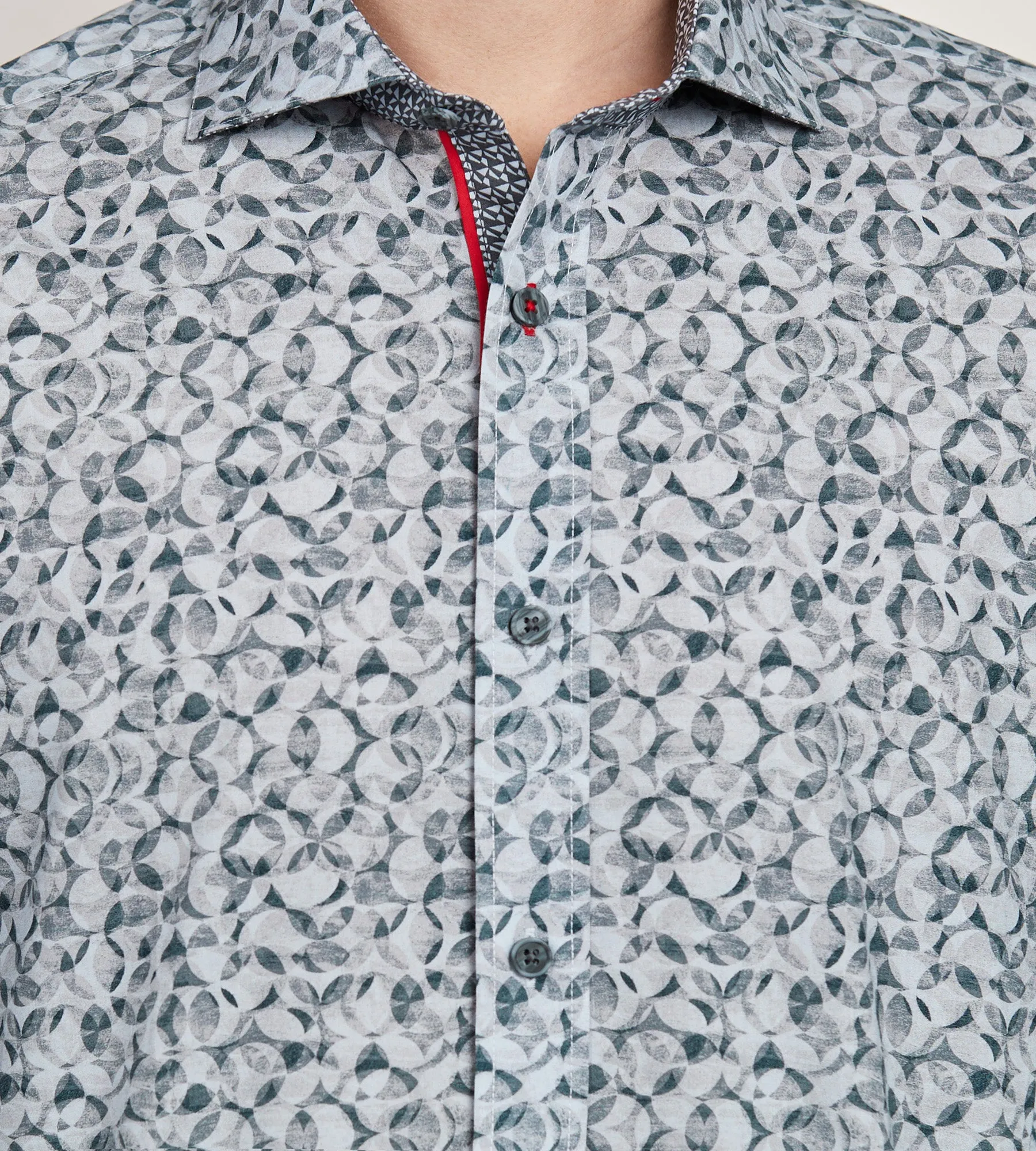 Modern Fit Long Sleeve Single Collar Printed Sport Shirt