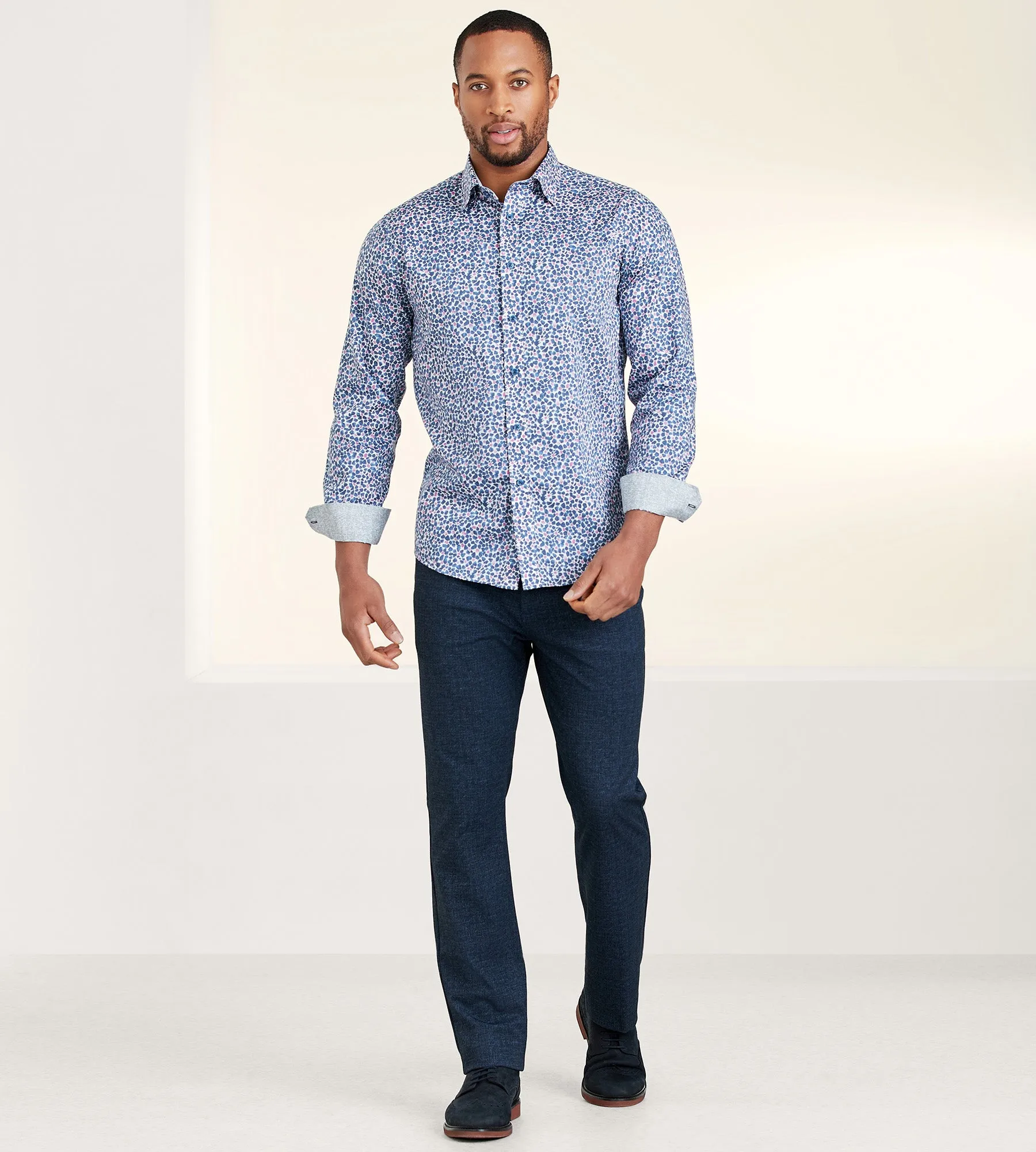 Modern Fit Non-Iron Long Sleeve Floral Pattern Sport Shirt